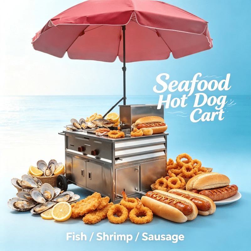 Hot Dog Vending Cart - Portable Stainless Steel Food Vending Cart