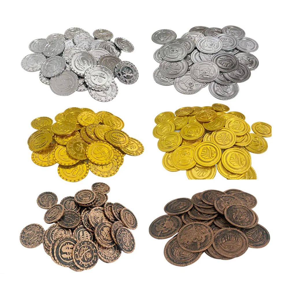 Arcade Game Coin - 100/200PCS Plastic Pirate Gold Silver Coin