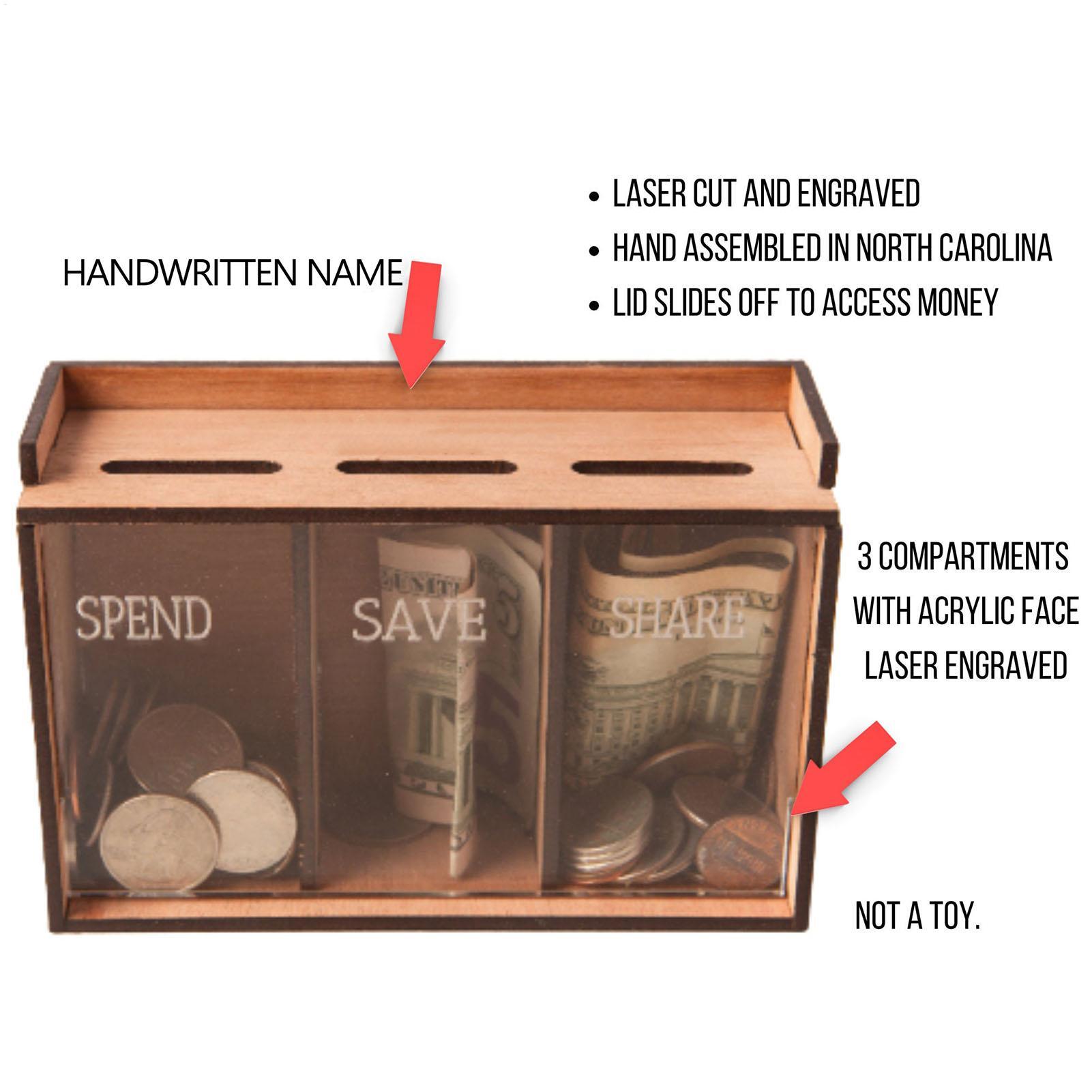 Coin Operated Kiddie Ride - Save Money Box 3 Compartments Wooden